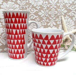 STARBUCKS Set of 2 Red Holiday Tree MUGS Coffee Tea 2016 Christmas Tall Regular